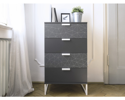 Commode à quatre tiroirs avec motifs géométriques pour le rangement