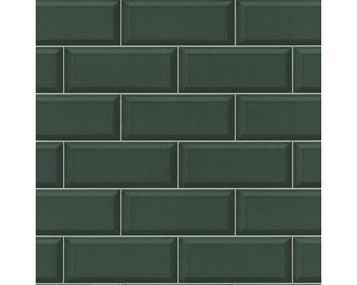 Papier peint intissé 429954 Rhapsody aspect pierre vert Carreaux verts en pose décalée