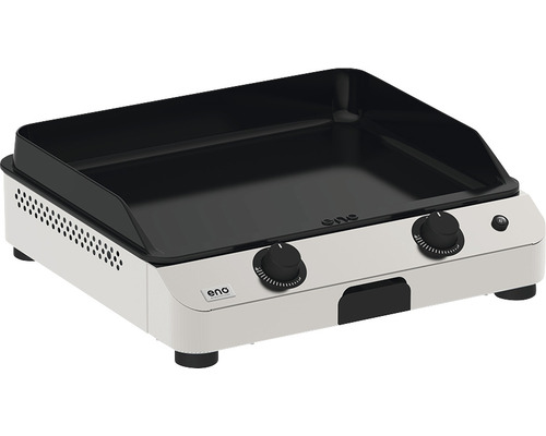 Plaque de grill avec deux boutons de commande et un design en acier inoxydable