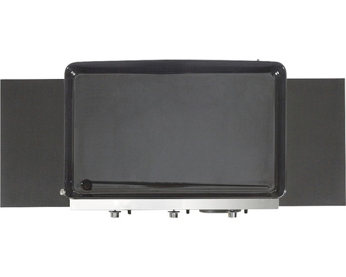 Vue de dessus d''un meuble de salle de bain noir avec miroir et pieds argentés