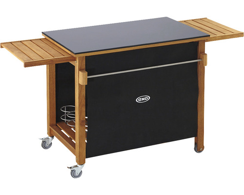 Chariot de service avec cadre en bois, surface de rangement et roulettes