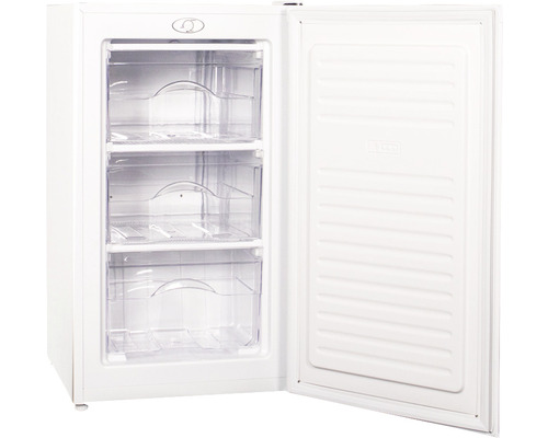 Congélateur avec trois tiroirs et porte ouverte