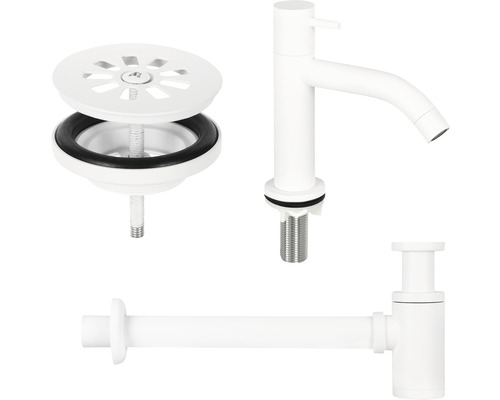Robinet de lavabo, siphon et garniture de vidange pour le lavabo