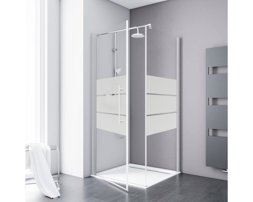 Porte pivotante avec paroi latérale Schulte Galaxy 900x900 mm verre véritable Décor Depoli Light alu nature