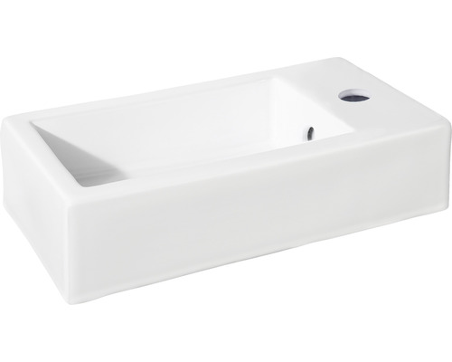 Set de lavabo HURA L 40x22 cm lavabo blanc avec support, robinet d'eau froide et siphon en noir mat 38.006.12
