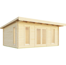 Maison de jardin en bois avec fenêtres et porte double