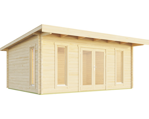 Maison de jardin en bois avec fenêtres et porte double