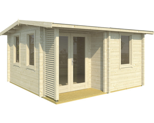 Abri de jardin en bois avec fenêtres et double porte