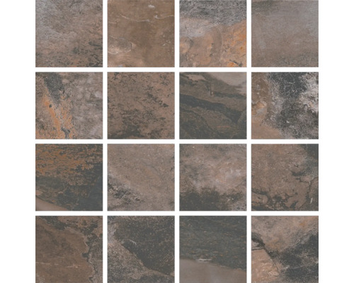 Mosaïque grès cérame fin Queen brown 30x30 cm mat Carreaux de sol carrés avec décor en pierre