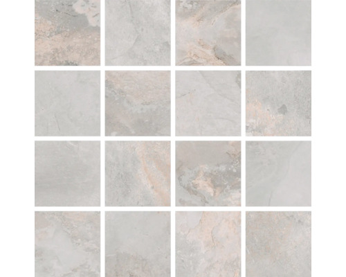 Mosaïque grès cérame fin Queen ash 30x30 cm poli Motif de carreaux carrés aspect pierre