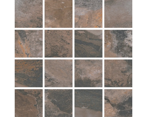 Mosaïque grès cérame fin Queen brown 30x30 cm poli Carreaux carrés aspect pierre