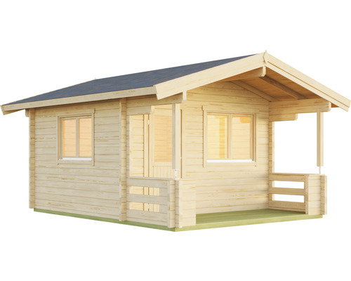 Maison de jardin en bois avec fenêtres et véranda couverte