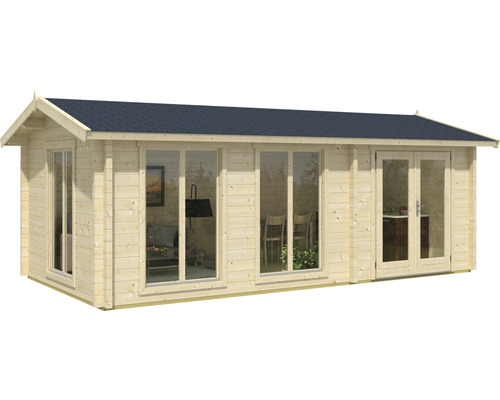 Chalet en bois avec fenêtres et porte double