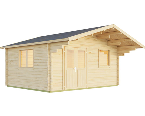 Abri de jardin en bois avec fenêtres et porte double