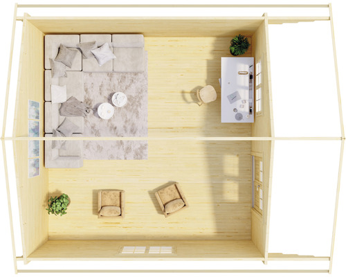 Vue de dessus d''un abri de jardin meublé