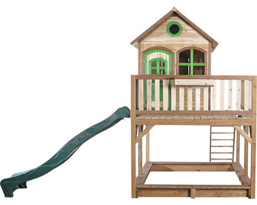 Tour de jeux avec toboggan et bac à sable en bois