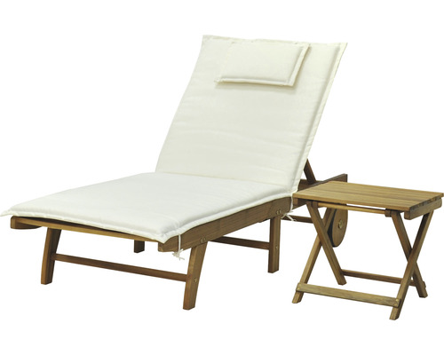 Chaise longue Alina Garden Place 59,5 x 197,5 x 30 cm bois naturel avec desserte et coussins