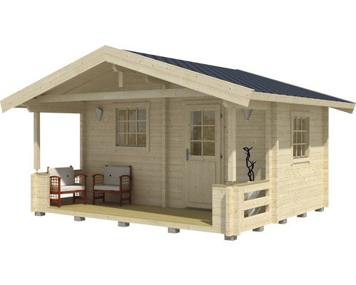 Maison de jardin en bois avec véranda, fenêtres et porte