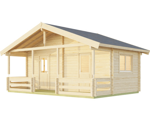 Maison de jardin en bois avec véranda, fenêtres et portes