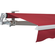 Detailansicht einer Markise mit Aluminiumgestell und Markisenstoff