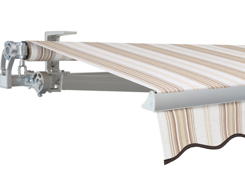SOLUNA Gelenkarmmarkise Concept 3x2 Stoff Dessin 6171 Gestell Silber E6EV1 eloxiert Antrieb links inkl. Kurbel Markise mit gestreiftem Stoff und mechanischer Halterung