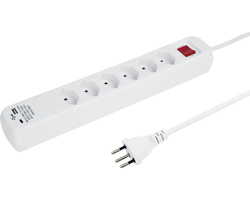 Bloc multiprises Power Easy 6 x T13 USB 1,5 m blanc