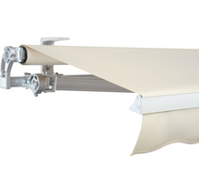 Vue détaillée d''un store banne avec cadre métallique et toile de store