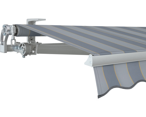 SOLUNA Gelenkarmmarkise Concept 3,5x2 Stoff Dessin 7109 Gestell Silber E6EV1 eloxiert Antrieb links inkl. Kurbel