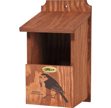 Holz-Nistkasten mit Illustration eines Rotkehlchens
