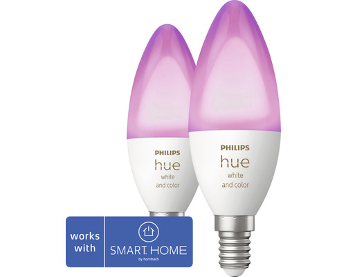 Philips hue Kerzenlampe White & Color Ambiance dimmbar weiss E14/4W 320 lm warmweiss- tageslichtweiss 2 Stück - Kompatibel mit SMART HOME by hornbach