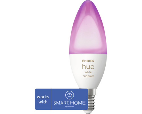 Philips hue Kerzenlampe White & Color Ambiance dimmbar weiss E14 4W 320 lm warmweiss- tageslichtweiss 1 Stk - Kompatibel mit SMART HOME by hornbach