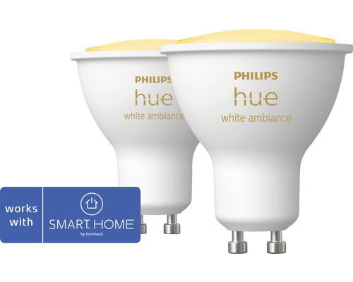 Philips hue Reflektorlampe White Ambiance dimmbar weiss GU10 2x 4,3W 2x 250 lm warmweiss- tageslichtweiss 2 Stk