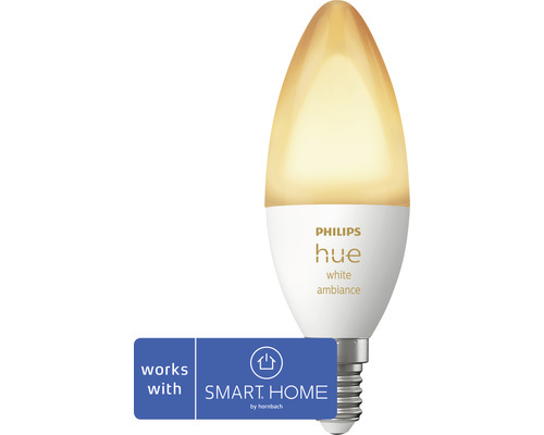 Philips hue Kerzenlampe White Ambiance dimmbar weiss E14 5,2W 320 lm warmweiss- tageslichtweiss 1 Stk - Kompatibel mit SMART HOME by hornbach