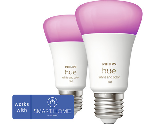 Ampoule Philips hue White & Color Ambiance A60 à intensité lumineuse  variable mat 2x E27/9W(75W) 1100 lm RGBW 2000K-6500 K 2 pièces - Compatible  avec SMART HOME by hornbach - HORNBACH