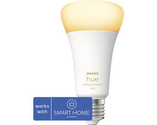 Ampoule Philips hue White Ambiance à intensité lumineuse variable mat A67 E27/13W(100W) 1600 lm 2200K-6500 K - Compatible avec SMART HOME by hornbach