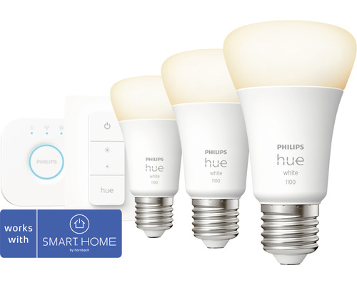 Philips hue Lampen White Starter-Set dimmbar matt 3x A60 E27/9,5W(75W) 1100 lm 2700 K inkl Bridge + Dimmschalter + 3 Lampen - Kompatibel mit SMART HOME by hornbach