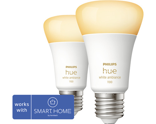 Ampoules Philips hue White Ambiance à intensité lumineuse variable mat 2x A60 E27/8W(75W) 1100 lm 2200- 6500 K 2 Stück - Compatible avec SMART HOME by hornbach
