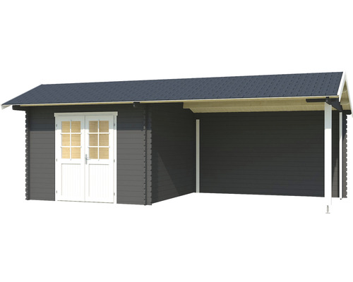 Abri de jardin en bois avec extension et double porte