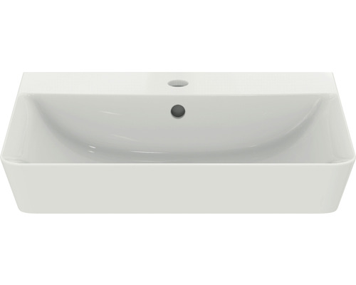 Vasque à poser rectangulaire en céramique avec trou de robinetterie et trop-plein