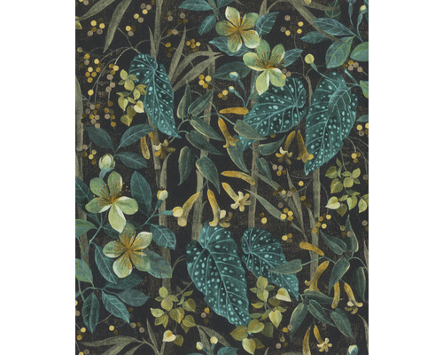 Papier peint intissé 538243 Curiosity floral bleu Papier peint avec motif floral et feuilles