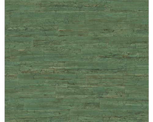 Papier peint intissé 537048 Curiosity aspect bois vert Carreaux de sol verts avec motif de pierre