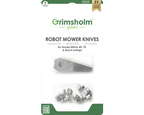 Grimsholm green Lames pour tondeuse robot Honda Miimo 40, 70 & Bosch Indego 9 pièces