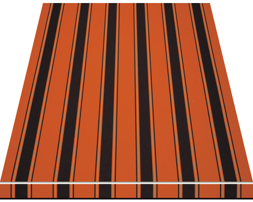 Orangefarbene Markise mit schwarzen Streifen