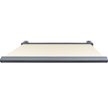 Store banne à coffre intégral SOLUNA Exklusiv 6x2,5 dessin 320930 châssis RAL 7016 gris anthracite entraînement à gauche avec moteur et interrupteur mural