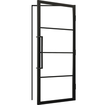 Porte intérieure noire avec quatre panneaux de verre et une poignée