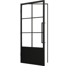 Porte intérieure noire avec inserts en verre et poignée