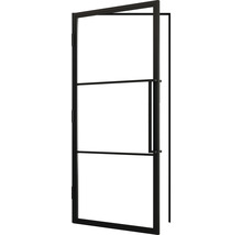 Offene Innentür mit Stahlrahmen und Glaseinsatz