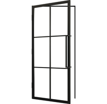 Porte intérieure ouverte avec verre et cadre métallique