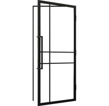 Porte intérieure ouverte avec insert en verre et cadre noir