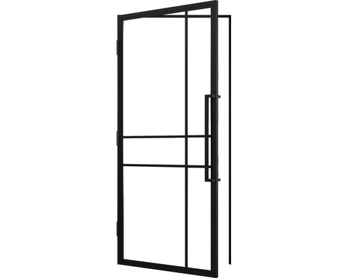 Porte intérieure noire avec verre et poignée